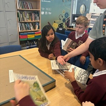 children reading historical books