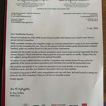letter from the Welsh heritage schools initiative
