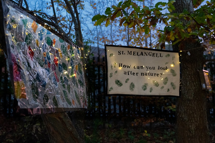 garden decorated with artwork