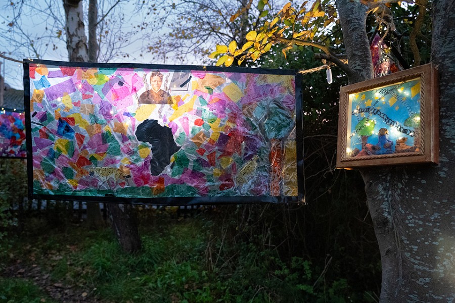 2 pieces of artwork outside